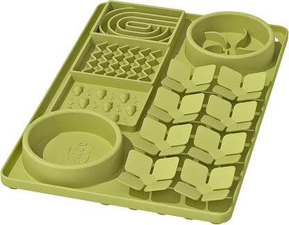Slow Feeder Bowl for Dogs and Cats, Silicone Lick Mat & Snuffle Mat with Suction Cups - Interactive Puzzle Feeder, Slow Eating, Keep Busy and Reduce Vomiting (15.75" x 10.5" Green)