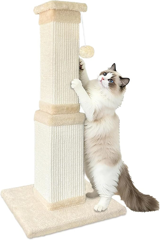 AGYM Cat Scratching Post for Large Cats, Cat Scratcher for Indoor Cats Adults, Sturdy Sisal Scratch Post to Protect Furniture, 32 Inch, Beige