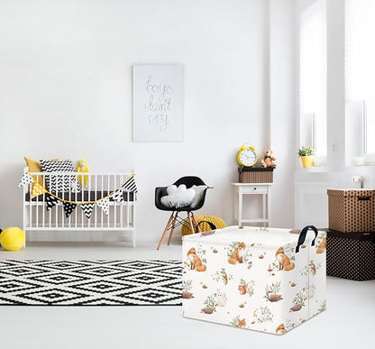 CLOCOR Rectangular Storage Basket,Collapsible Cute Pattern Storage Bin,Waterproof Books Box with Handles,Gift Basket(Fox)