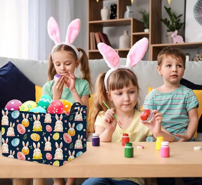 Rectangular Easter Basket for Kids & Baby - Cute Toy Storage Bin, Organizer Shelf, Book Basket & Room Decor (Dark Blue Easter)