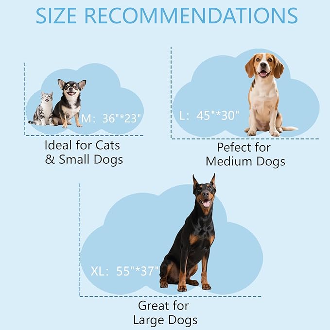 BECEMURU Dog Cooling Mat - 36" x 23" Reversible Cooling Pad for Crate, Kennel, Bed, Sofa - Machine Washable, Durable, Non-Gel - Keep Your Pet Cool and Comfortable (Cloud-L: 45" L x 30" W x 0.8" Th)