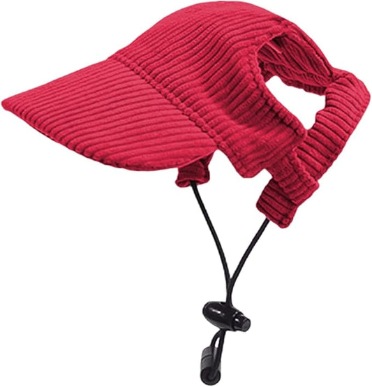 Dog Baseball Cap, Dog Cat Summer Beach Visor Hat with Ear Holes, Adjustable Puppy Sunbonnet Headdress (Red, Small)
