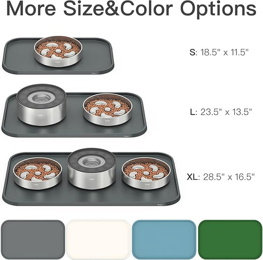 Pet Feeding Mat [Warped Resistant Raised Edge], Water-Proof Silicone Placement for Food Water Bowls, Anti-Slip Base Protect Floor, BPA-Free&Dishwasher-Safe [23.5x13.5inch Large, Gray]