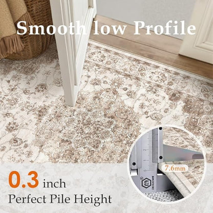 Washable Runner Rug 2x6 for Hallway Brown Vintage Long Carpet Soft Low Pile Non Slip Throw Rug Floral Distressed Accent Rug for Entryway Bathroom Office Laundry Dining Room