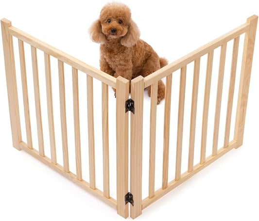 YOCAN Paint-Free Wood FreeStanding Pet Gate for Dogs,Wooden Dog Gates for Doorways, Stairs,The House, Dog Fences Indoor Puppy Gate-2 Panel H:23”