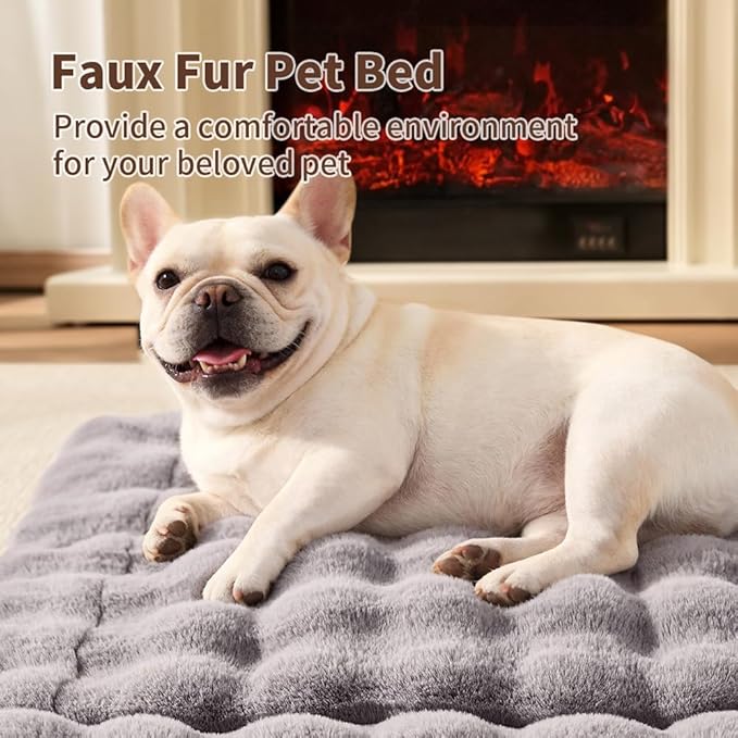 Cat & Dog Bed Mat, Soft Plush Faux Fur Kneading Pet Bed for 2 Cats or Small Dogs, Machine Washable Cat Sleeping Pad, Non-Slip Fluffy Pet Rug for Indoor Cats Kittens & Small Dogs, 27x20 in Grey