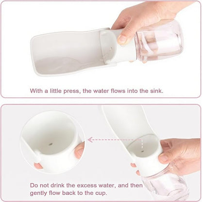 Portable Dog Water Bottle - Foldable Dog Water Dispenser | Leak Proof & Food Grade Plastic Travel | Pet Water Bottle for Cat Outdoor Walking Hiking Travel（US） (White, 12oz)