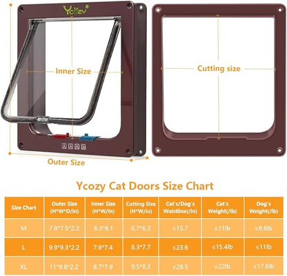 Ycozy XL Cat Doors Outer Size 11" x 9.8" 4-Way Locking Indoor Pet Door for Interior Exterior Door Wall Window, Weatherproof Cat Flap for Kittens & Dogs Easily Install