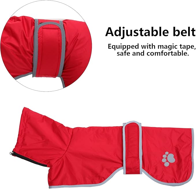 Geyecete Dog Winter Coat Greyhound Raincoat Fabric with Lamb Velvet Inside Outdoor Dog Apparel with Adjustable Bands for Medium, Large Dog-Red-XXXL