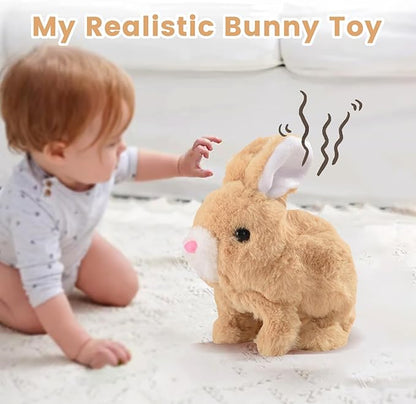 Easter Bunny Toy, Rabbit Interactive Hopping Electronic Pet Plush Bunny Toy with Sounds and Movements Animated Walking Wiggle Ears Twitch Nose（Brown）
