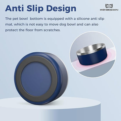 Dog Bowl, Stainless Steel Dog Food and Water Bowl with Non Slip Quiet Bottom, Easy to Clean, Dishwasher Safe, 64oz, Blue