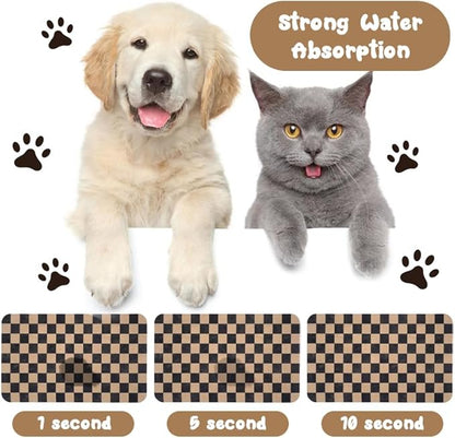 Dog Food Mats for Floors Waterproof, Pet Water Bowl Mats Pet Feeding Absorbent Placemats Plaid 17 * 30 inch