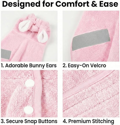 Dog Bathrobe Super Absorbent Towel for Small Dogs Cats Fast Drying Dog Robe Coat with Hood Puppy Cat Bath Towel Wrap Pet Grooming Supplies After Shower (Light Pink,S)