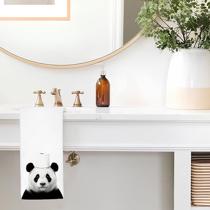 Funny Panda Bathroom Hand Towels, Panda Gifts for Women, Gifts for Animal Lovers, Black and White Wild Animal Decorative Hand Towels for Bathroom Decor, 16x24 Inch