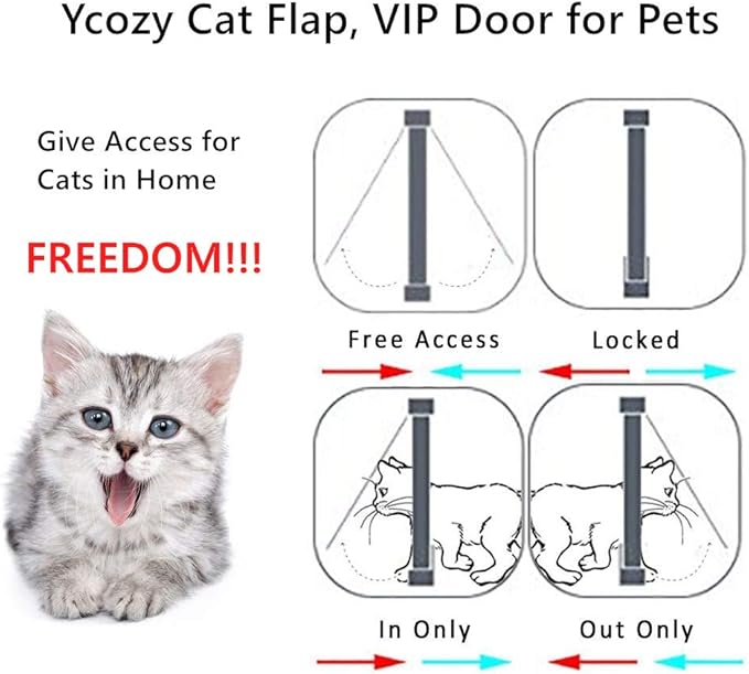 Ycozy XL Cat Doors Outer Size 11" x 9.8" 4-Way Locking Indoor Pet Door for Interior Exterior Door Wall Window, Weatherproof Cat Flap for Kittens & Dogs Easily Install