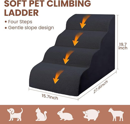 Dog Stairs for Small Dogs, High Density Foam Dog Steps, Extra Wide Non-Slip Pet Ramp for High Beds Or Couch, Soft Doggie Ladder for Dogs Injured, Older Pets, Small Cats
