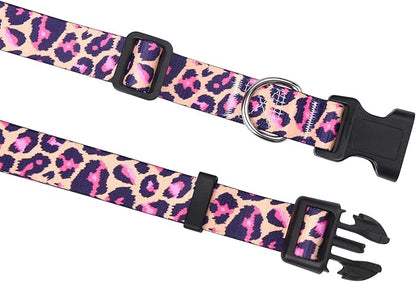 Dog Collar with Bohemia Floral Tribal Geometric Patterns - Soft Ethnic Style Collar Adjustable for Small Medium Large Dogs(Pink Leopard,S)