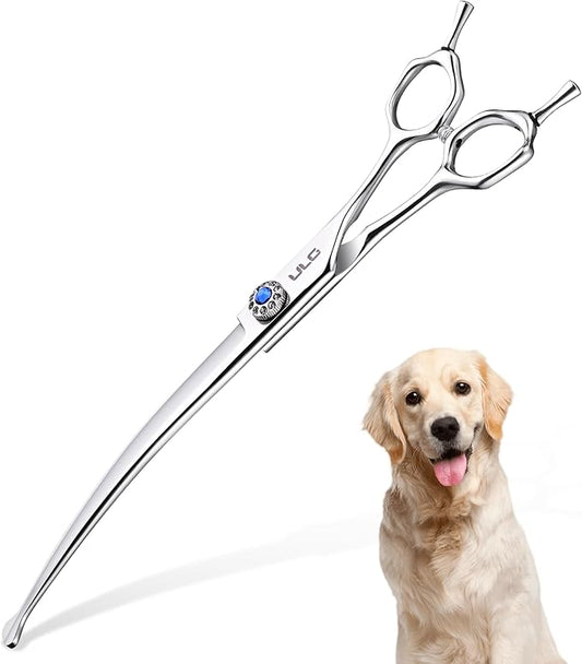 ULG Curved Dog Shears for Grooming, 7 Inch Professional Curved Dog Grooming Scissors for Trimming and Cutting, 440C Stainless Steel Pet Hair Scissors