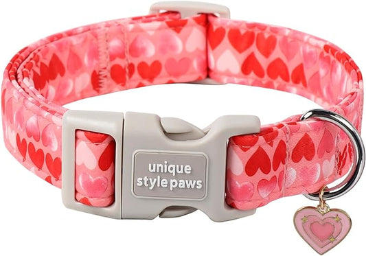 Unique style paws Valentine's Day Dog Collar Plastic Buckle Collar with Pendant Painting Love Heart Gift Wedding Small Medium Large Boys Girls Dogs