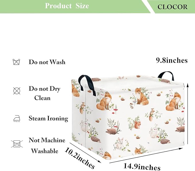 CLOCOR Rectangular Storage Basket,Collapsible Cute Pattern Storage Bin,Waterproof Books Box with Handles,Gift Basket(Fox)