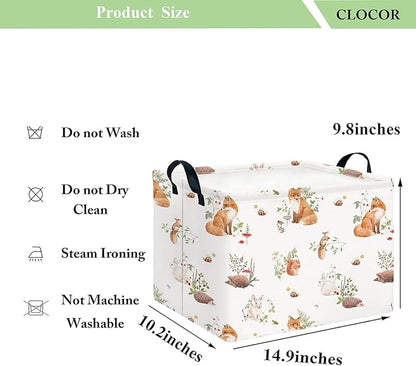 CLOCOR Rectangular Storage Basket,Collapsible Cute Pattern Storage Bin,Waterproof Books Box with Handles,Gift Basket(Fox)
