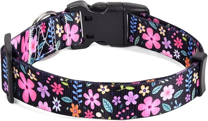 Dog Collar with Bohemia Floral Tribal Geometric Patterns - Soft Ethnic Style Collar Adjustable for Small Medium Large Dogs(Floral,S)