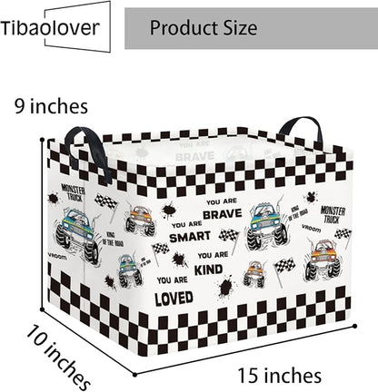Rectangular Kids Storage Basket Baby Storage Basket with Handles for Home Kitchen Boys and Girls Cute Toy Storage Bin Organizer Shelf Book Room Decor(Flag Truck)