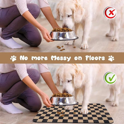 Dog Food Mats for Floors Waterproof, Pet Water Bowl Mats Pet Feeding Absorbent Placemats Plaid 12 * 20 inch