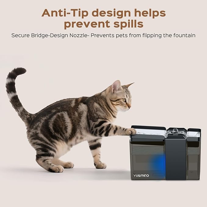 Automatic Cat Water Fountain, 2.2L/74oz Pet Fountain with 304 Stainless Steel Drinking Top, Ultra-Quiet Pump, Triple Filtration & LED Water Level Alert, BPA-Free Plastic for Cats and Small Dogs