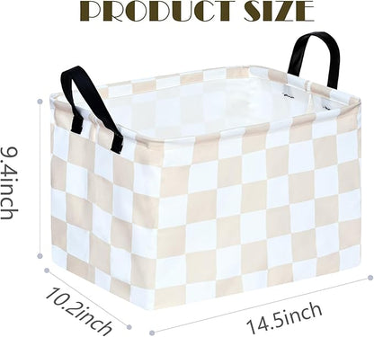 Beige Check Storage Basket Baby Toys Organizer Bins Decorative Gifts Bakset Waterproof Nursery Hamper Women Storage Cube Kids Laundry Basket for Home/Dorm/Kitchen/Pet/Office/Closet/Shelf/