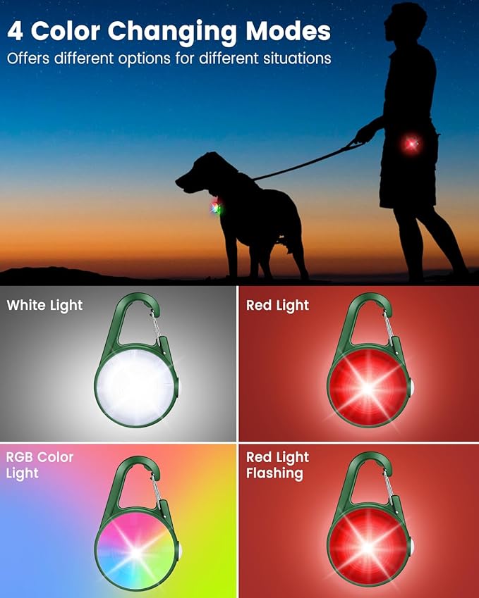 2 Pack Dog Collar Light, 4 Modes Clip On Dog Lights for Night Walking, Glow in The Dark LED Pet Collar Charm, Rechargeable Pet Camping Essentials for Nighttime Running, Cycling, Hiking(Army Green)