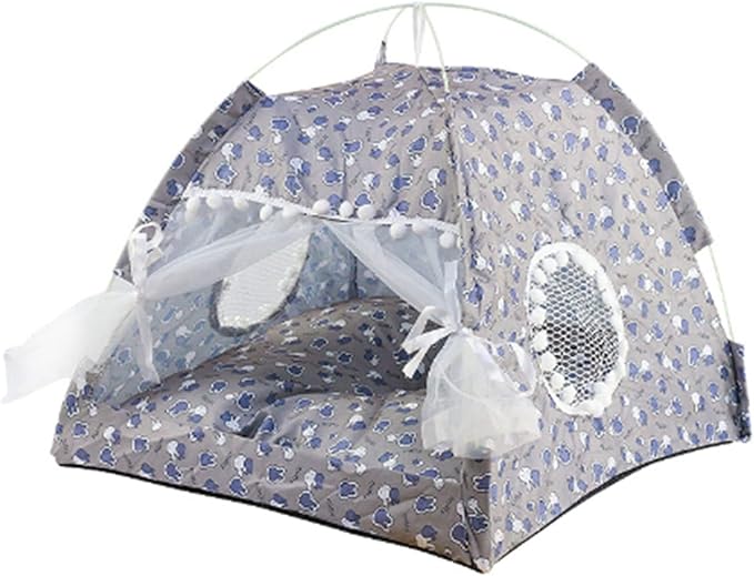 Indoor Pet Tent with Mesh Door Window, Cat & Dog Tent House, Washable Soft Warm & Non-Slip, All Seasons (Gray)