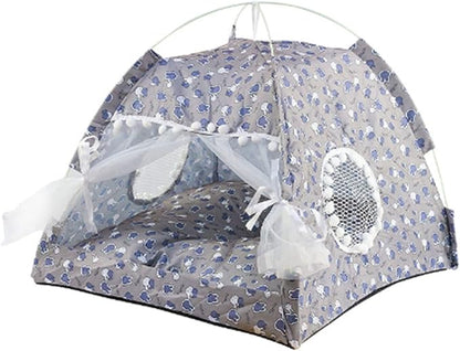Indoor Pet Tent with Mesh Door Window, Cat & Dog Tent House, Washable Soft Warm & Non-Slip, All Seasons (Gray)