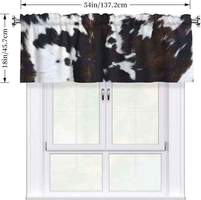 Cowhide Curtain Valance Short Rod Pocket Window Treatment for Living Room Bedroom Kitchen Bathroom 1 Panel 54" W x 18" L