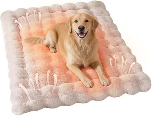 Large Dog Bed Mat, Extra Large Plush Faux Fur Washable Pet Bed for Large Dogs, Non-Slip Fluffy Dog Mat – Machine Washable XL Dog Sleeping Pad for Large Breeds, 35 x 27 Inch White