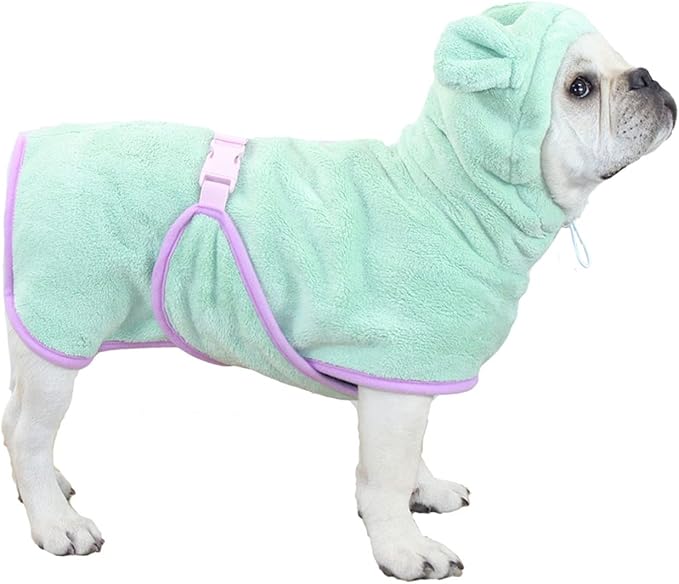 Dog Bathrobe Towel, Cat Bathrobe Microfiber Fast Drying Absorbent Hooded Bath Towel for Puppy Small Medium Large Dog Cat(Green,S)