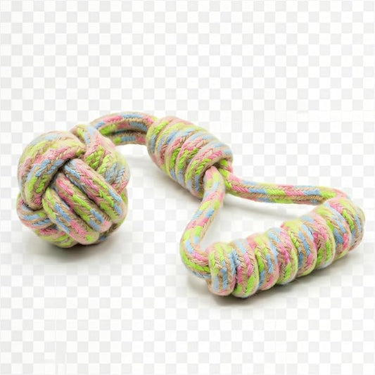 Tug of War Dog Toy 12 Inch Eco Cotton Interactive Dog Rope Toy with Grip Handle & Rope Tug Ball with Natural, Non-Toxic Dyes Tug Toy for Medium & Small Dogs (Rainbow)