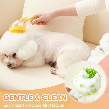 Pet Bath Brush, 2025 New 2 in 1 Dog Bath Brush with Built-in Shampoo Dispenser, Pet Wash Brush for Bathing Dog Grooming Massage Brush for Long Short Haired Dogs Cats Shower (Yellow, Coarse teeth)