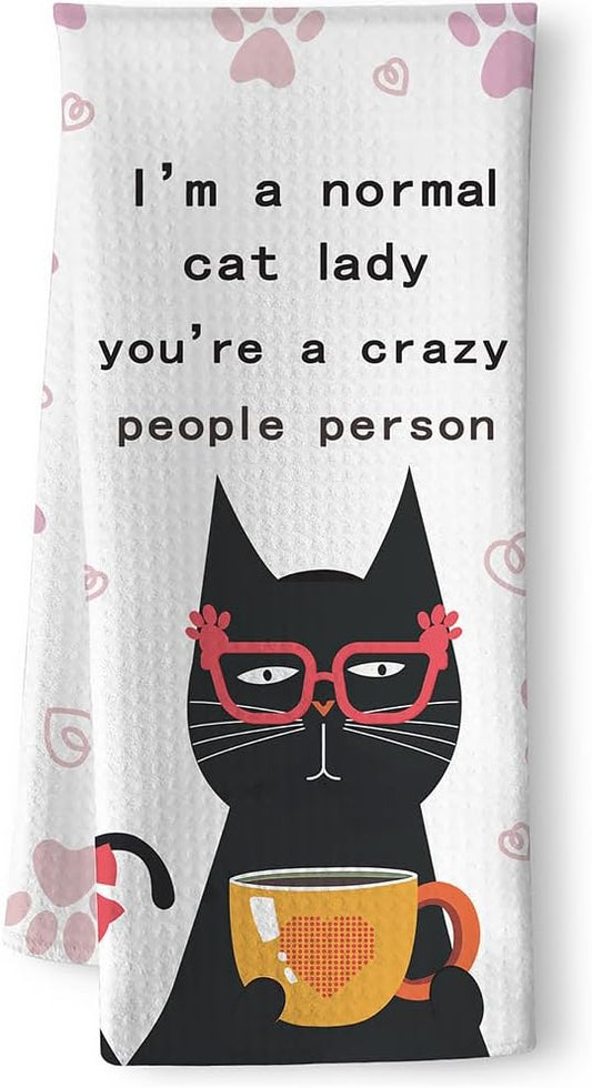 Quick-Dry Feline Enthusiast Kitchen Towels - Whimsical Cat Lady Art with Humorous 'Normal vs Crazy' Theme, Decorative Hand Towel for Women & Pet Lovers, funny Crazy Cat Lady Gifts Kitchen Accessories