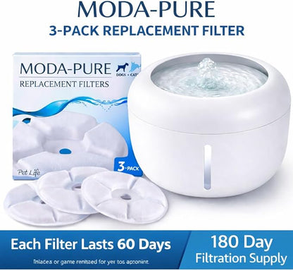 Pet Life ® 'Moda-Pure' Ultra-Quiet Filtered Automatic Dog and Cat Fountain Waterer Feeder 3-Pack Replacement Filters