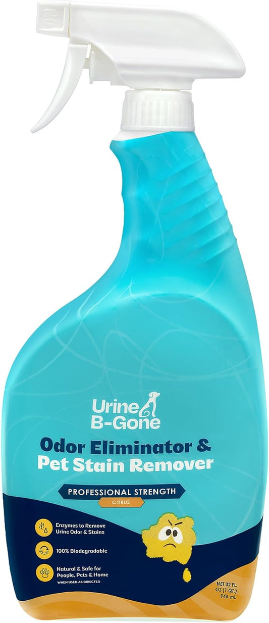Urine B-Gone, Professional Enzyme Odor Eliminator & Pet Stain Remover, Human, Cat & Dog Urine Cleaner, Effective on Laundry, Carpets & More, Citrus Scent, 32oz