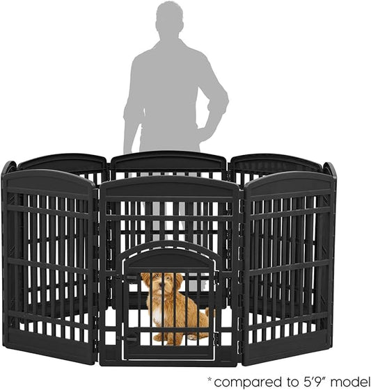 IRIS USA Dog Playpen 34" Tall Dog Playpen Indoor – 8-Panel Puppy Playpen with Door, 63 x 63 x 35, Extra Tall Dog Play Pen Indoors for Large Dogs, Plastic Pet Playpen, Indoor Dog Pen, Black