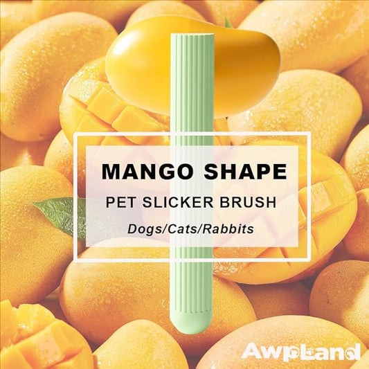 Mango Dog Brush, Gentle Self Cleaning Pet Brush with Release Button for Cats and Dogs, Easy to Remove Loose Hair Daily Grooming Tool During Shedding Season