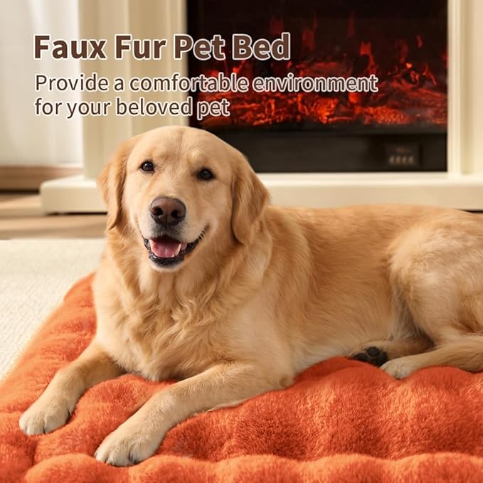 Large Dog Bed Mat, Extra Large Plush Faux Fur Washable Pet Bed for Large Dogs, Non-Slip Fluffy Dog Mat – Machine Washable XL Dog Sleeping Pad for Large Breeds, 35 x 27 Inch Orange