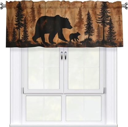 Worltoldb Forest Bear Curtain Valance Short Rod Pocket Window Treatment for Living Room Bedroom Kitchen Bathroom 1 Panel 54" W x 18" L