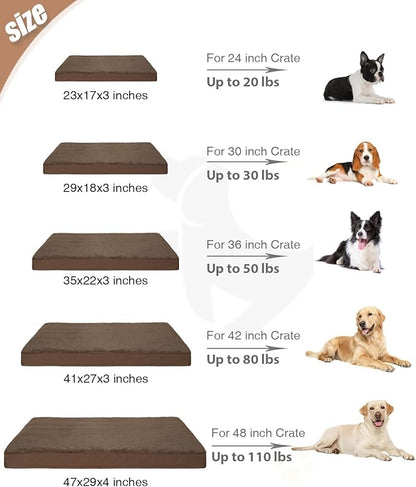 KSIIA Orthopedic Dog Bed Crate Waterproof Pet Mats for Extra Large Dogs Deluxe Plush Washable Pet Bed with Egg Crate Foam & Removable Cover, 47 x 29 Inch, Brown