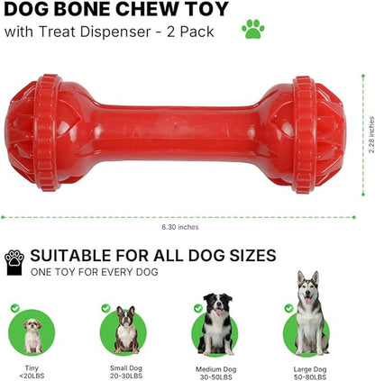 Bone Dog Chew Toy with Treat Dispenser - 2 Pack Tough Dog Toys for Teeth Cleaning, Dog Bone Toy for Small, Medium and Large Dogs