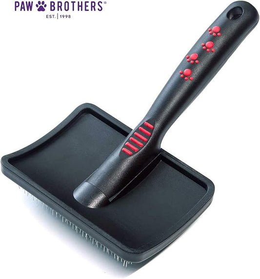 Ryan's Pet Supplies Paw Brothers Hard Pin Curved Back Slicker Brush for Dogs, Professional Grade, Stainless Steel Pins, Ergonomic Handle, Dematt and Detangle, Large, 4.5 in.