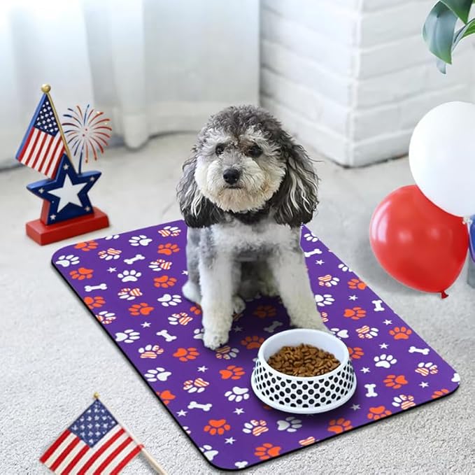 4th of July Dog Food Mats for Floors Waterproof, Cat Water Bowl Mats Pet Feeding Absorbent Placemats 12 * 20 inch