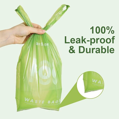 Dog Poop Bags with Handles 10 Rolls, 120 Counts Pine Scented Dog Waste Bags with Dispenser, Leak Proof and Extra Thick, Easy-Tie Pet Poop Bags with Holder for Dogs, Puppies, Cats, Kitten